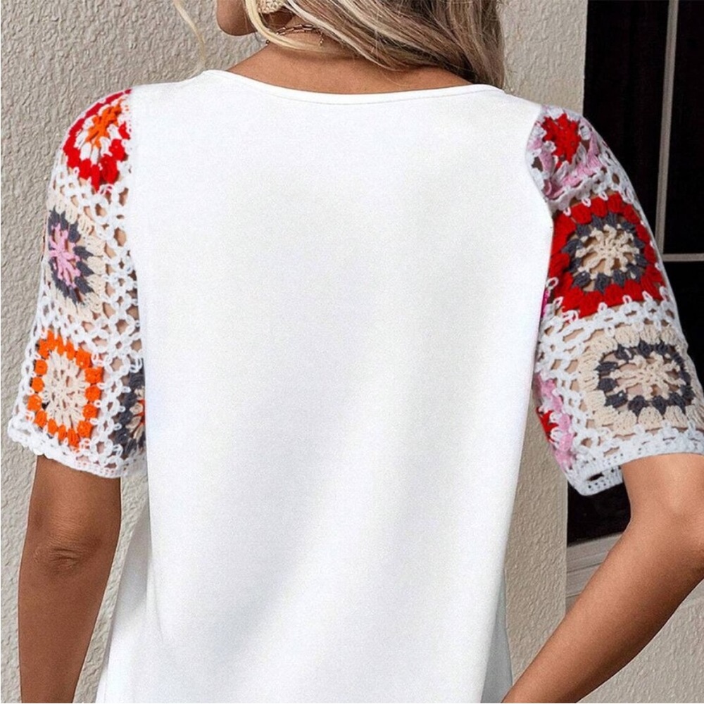 NWT- Lovesoft Granny Square Crochet Sleeve Top. - Picture 2 of 2